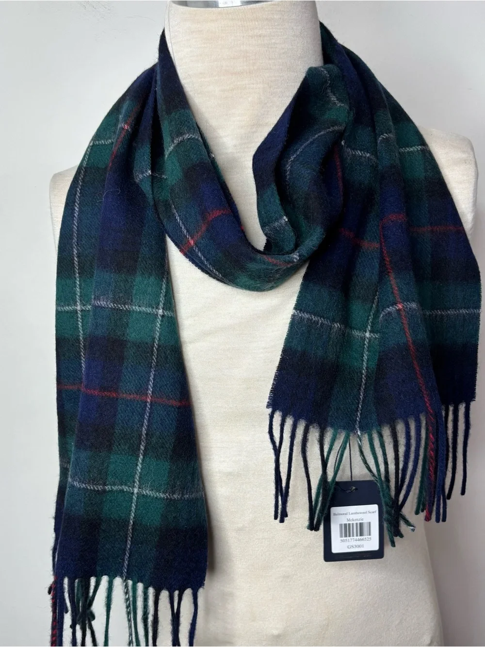 House of Balmoral Scotland Green Plaid Tartan Lambswool Scarf McKenzie NWT